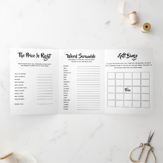 DIYベビーゲームまたは誕生日ゲーム | デザイン独自 三つ折り招待状 (内部)