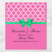 DIYホットピンクホワイトモロッコエムグリーンリボンS ワインラベル (シングルラベル)