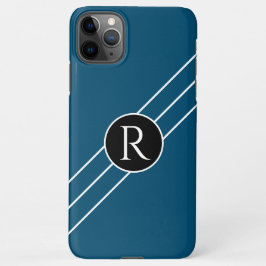 DIYホワイトモノグラムサークルライン海ブルー&ブラック iPhone 11Pro MAXケース