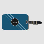 DIYホワイトモノグラム円ライン、海ブルーブラック ラゲッジタグ (正面横)