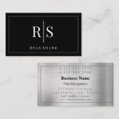 DIYホワイトモノグラム&名縁ど前、ブラック&シルバー 名刺 (正面/裏面)