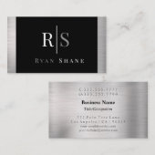 DIYホワイト&グレーモノグラム&名前，ブラック&シルバー 名刺 (正面/裏面)