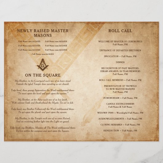 DIYマソニックプログラムテンプレートフリーメーソン文房具 (裏面)