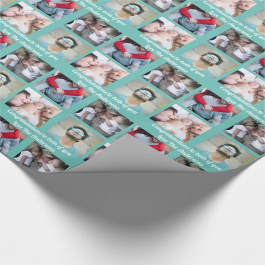 DIYメッセーパーソナライズされたジレッド付き4枚のフォトファミリー ラッピングペーパー (角)