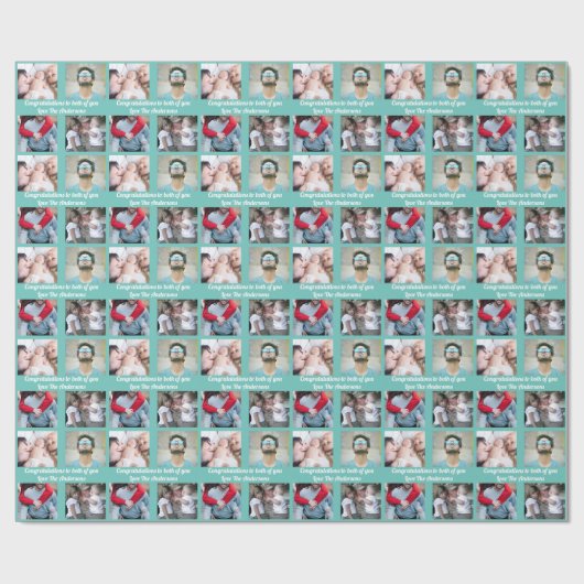 DIYメッセーパーソナライズされたジレッド付き4枚のフォトファミリー ラッピングペーパー (フラット)