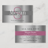 DIYモノグラムエレガント名、シルバーマルーングレー 名刺 (正面/裏面)