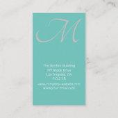 DIYモノグラムエレガント、ブラックマーブル&ティール（緑がかった色） 名刺 (裏面)