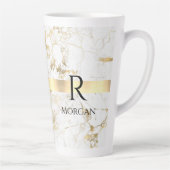 DIYモノグラムブラック文字ホワイト&金ゴールド大理石 カフェラテマグ (右)