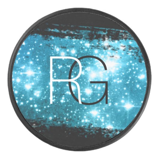 DIYモノグラムホワイト&ブラック、スターダストブラシストローク アイスホッケーパック (正面)