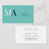 DIYモノグラム名タイトル&情報、白黒ティール（緑がかった色）B 名刺 (正面/裏面)