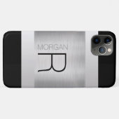 DIYモノグラム名、ブラックグレー文字、ブラッシュシルバー Case-Mate iPhoneケース (裏面(横))