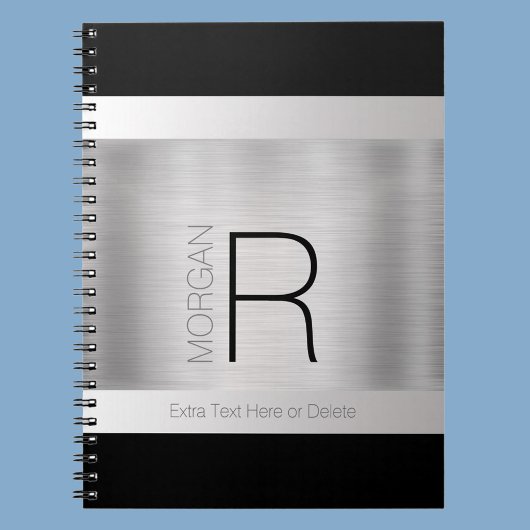 DIYモノグラム名、Black Gray文字、Brusched Silver ノートブック