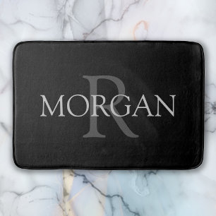 DIYモノグラム&名前、グレークラシック文字付きブラック バスマット