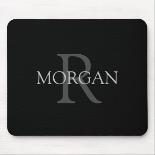 DIYモノグラム&名前、グレークラシック文字付きブラック マウスパッド