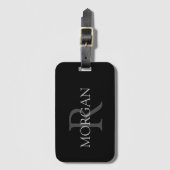 DIYモノグラム&名前、グレークラシック文字付きブラック ラゲッジタグ (正面縦)
