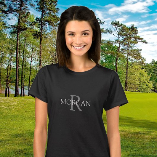 DIYモノグラム&名前、トレンディーブラックとグレー文字 Tシャツ