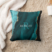 DIYモノグラム&名前,ブラック金ゴールド&ティール(緑がかった色)アゲート クッション (ブランケット)