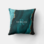 DIYモノグラム&名前,ブラック金ゴールド&ティール(緑がかった色)アゲート クッション (裏面)