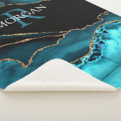 DIYモノグラム&名前，ブラック金ゴールド&ティール（緑がかった色）アゲート シェルパブランケット (3/4)