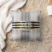 DIYモノグラム&名前、Yel金ゴールドブラシ付きスチールブラック クッション (ブランケット)