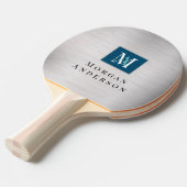 DIYモノグラム&名前Wh/ティール（緑がかった色）、ブルー、ブラッシュシルバー 卓球ラケット (正面アングル)
