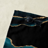 DIYモノグラム&金ゴールド名，ブラック金ゴールド&ティール（緑がかった色）アゲート ビーチタオル (インサイチュ)