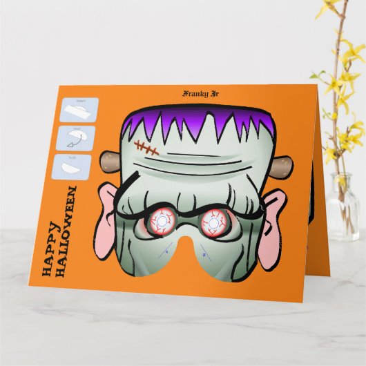 DIYモンスターの紙のマスクのハロウィンXLカード-フランキー カード (黄色い花)