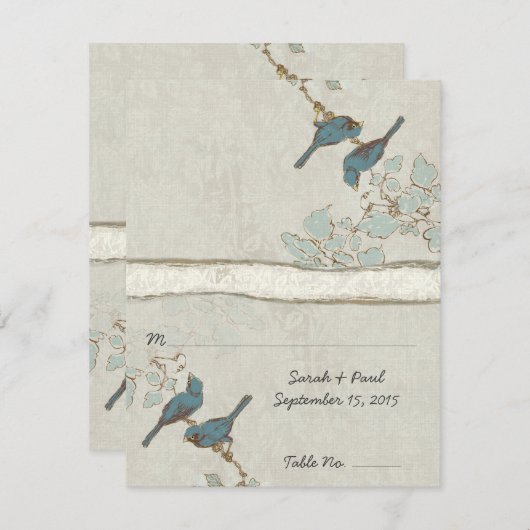 DIYユースコアカードティール（緑がかった色）バードズ結婚座席表 招待状 (正面/裏面)