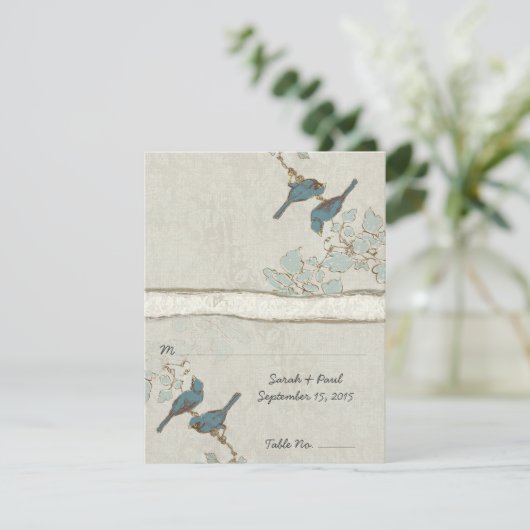 DIYユースコアカードティール(緑がかった色)バードズ結婚座席表 招待状 (スタンド正面)