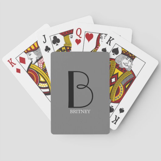 DIYラージモノグラム&名前ブラック/ホワイト文字、グレー トランプ (裏面)
