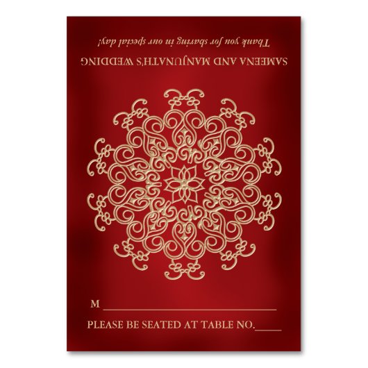 DIYレッド金ゴールドインディアンテントスタイルシーティングプレイス テーブルナンバー (正面)