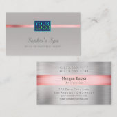 DIYロゴのビジネス名、銀のピンクシルバー 名刺 (正面/裏面)