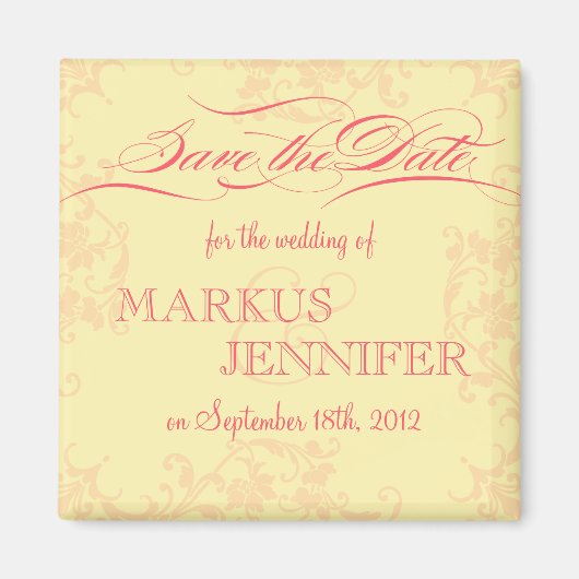 DIYヴィンテージホットピンク&イエロー日付磁石を保存 マグネット (正面)