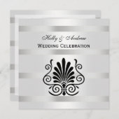 DIYヴィンテージルックアールデコプルームBlk Wht SQ 結婚's 招待状 (正面/裏面)