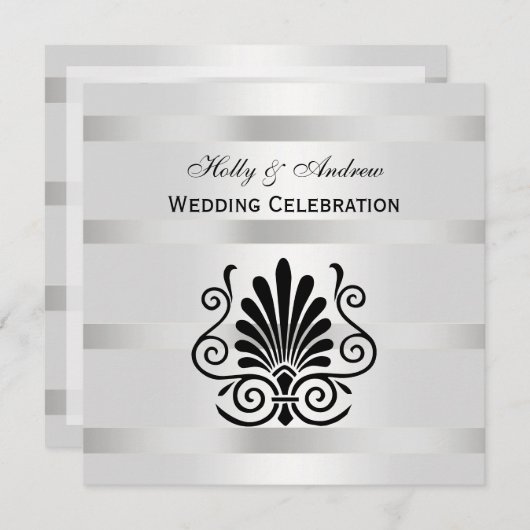 DIYヴィンテージルックアールデコプルームBlk Wht SQ 結婚's 招待状 (正面/裏面)