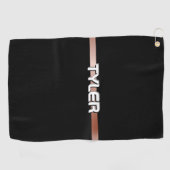 DIY名前ホワイトブラック&グレーバラストライプ金ゴールド、ブラック ゴルフタオル (横)