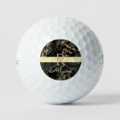 DIY名前&モノグラム、金ゴールドバー、ブラック&金ゴールド大理石 ゴルフボール (正面)