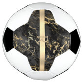 DIY名前&モノグラム、金ゴールドバー、ブラック&金ゴールド大理石 サッカーボール (回転)