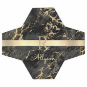 DIY名前&モノグラム、金ゴールドバー、ブラック&金ゴールド大理石 サッカーボール (フラット)