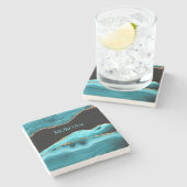 DIY名称，ブラック，金ゴールド&ティール（緑がかった色）アゲート ストーンコースター (横)