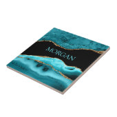 DIY名称,ブラック,金ゴールド&ティール(緑がかった色)アゲート タイル (側面)