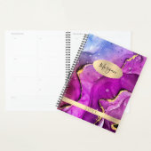 DIY名称&年、赤バイオレット&金ゴールドインク抽象芸術 プランナー手帳 (ディスプレー)