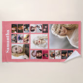 DIY家族19人写真BFF記念カップルモノグラム ビーチタオル (正面)