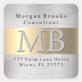 DIY差出人住所ラベル、ブラシ付きスチールおよび金ゴールドVs2 スクエアシール (正面)