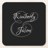 DIY彼&彼女のスクリプト名，白と黒のグレー スクエアペーパーコースター (正面)