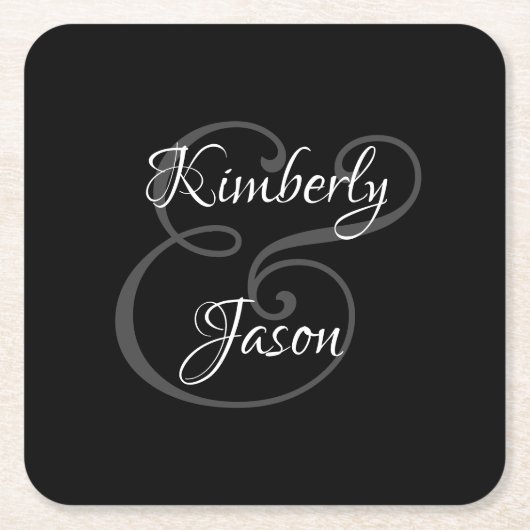 DIY彼&彼女のスクリプト名，白と黒のグレー スクエアペーパーコースター (正面)