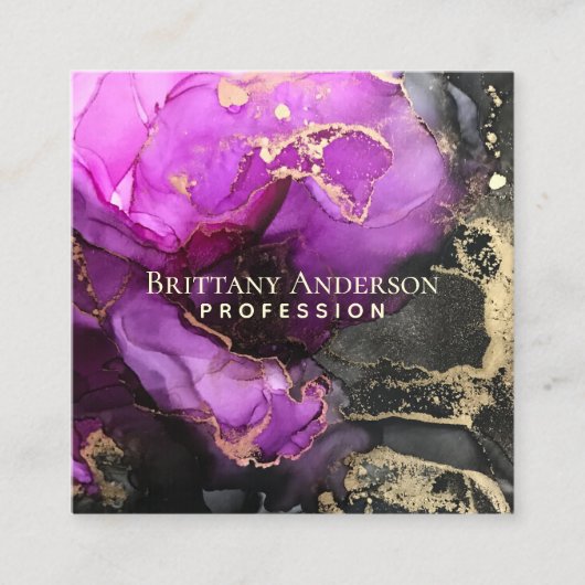 DIY抽象芸術ブラックパープル金ゴールド スクエア名刺 (正面)
