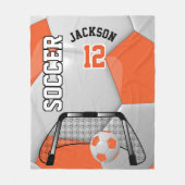 DIY文字付きオレンジ⚽と白のサッカーボール フリースブランケット (正面)