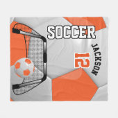 DIY文字付きオレンジ⚽と白のサッカーボール フリースブランケット (正面(横))