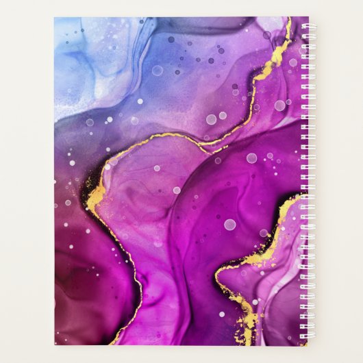 DIY氏名/日付明るい赤紫色金ゴールドインク抽象芸術GoldPlatue プランナー手帳 (裏面)